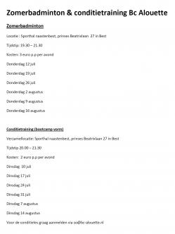Zomerbadminton & conditietraining Zomerbadminton & conditietraining